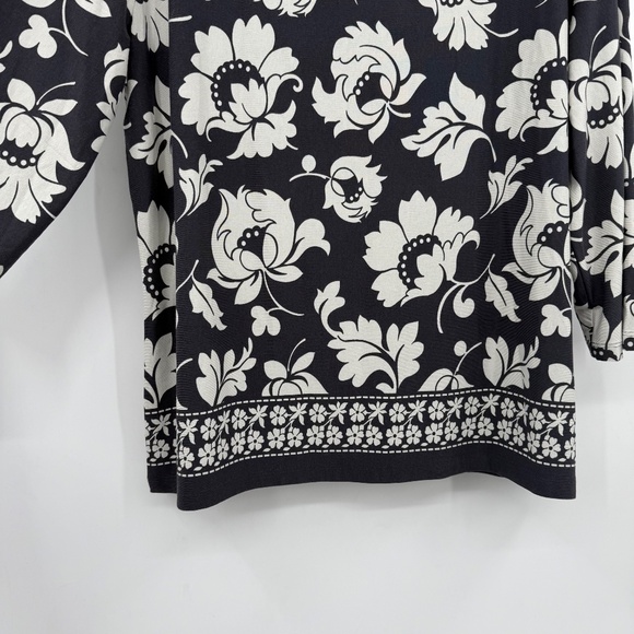 Ann Taylor Top Women XL NEW Gray Long Sleeve Floral Stretch Boat Neck Office - Picture 4 of 10